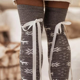 Christmas Bow Knee-High Socks - Trendsi - Flyclothing LLC