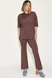Basic Bae Full Size Bamboo Drop Shoulder T-Shirt and Flare Pants Set - Trendsi - Flyclothing LLC