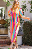 ODDI Full Size Striped Puff Sleeve Wide Leg Jumpsuit - Trendsi