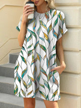 Printed Round Neck Short Sleeve Mini Dress - Trendsi - Flyclothing LLC