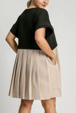 Umgee Full Size Round Neck Pleated Dress with Side Pockets Plus Size - Trendsi - Flyclothing LLC