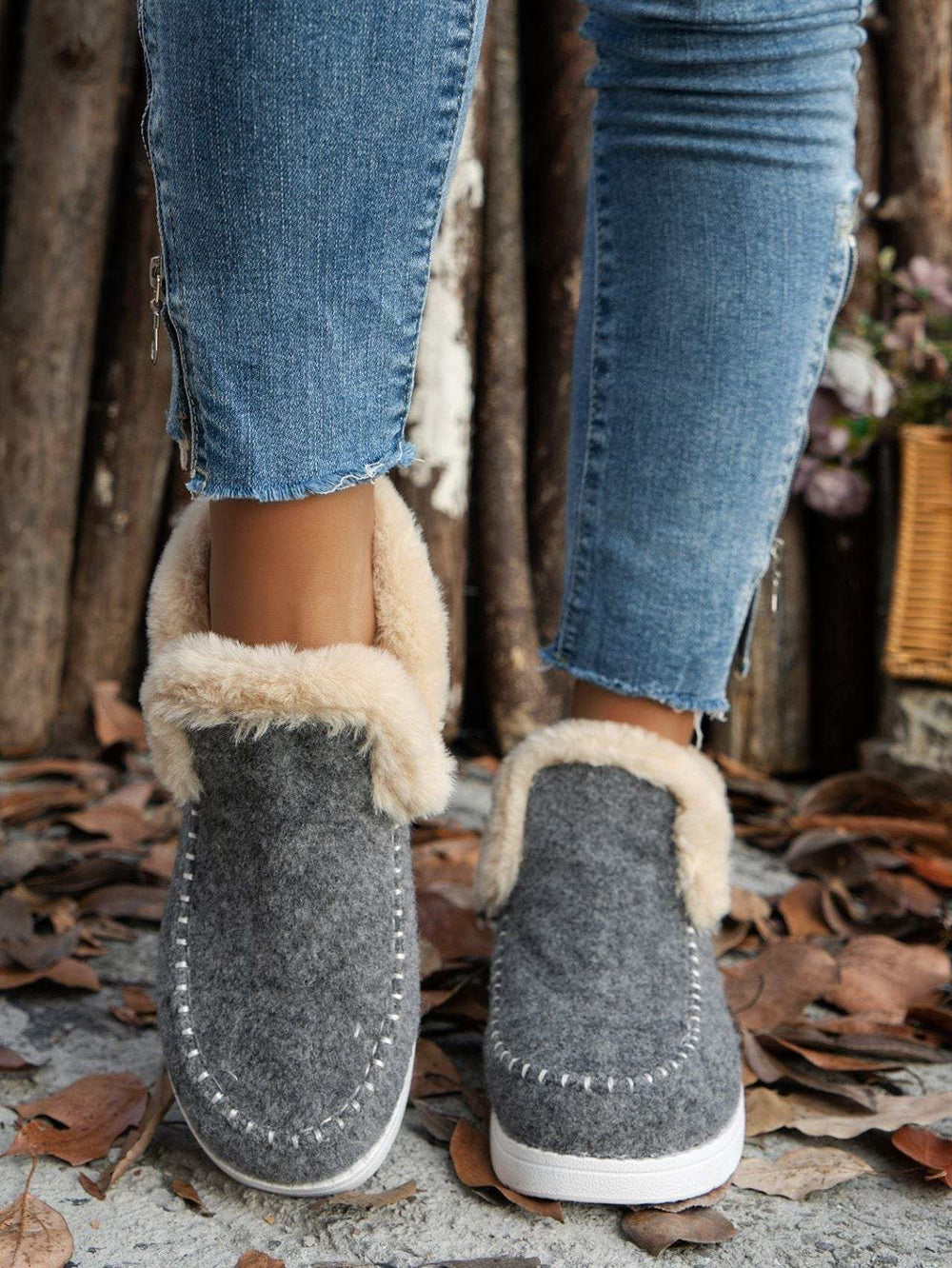 Furry Suede Round Toe Flat Sneakers - Trendsi - Flyclothing LLC