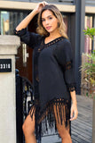 Backless Fringe Scoop Neck Cover Up - Trendsi - Flyclothing LLC