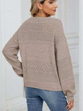 Eyelet V-Neck Long Sleeve Sweater - Trendsi - Flyclothing LLC