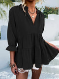 Ruffled Notched Three-Quarter Sleeve Blouse - Trendsi