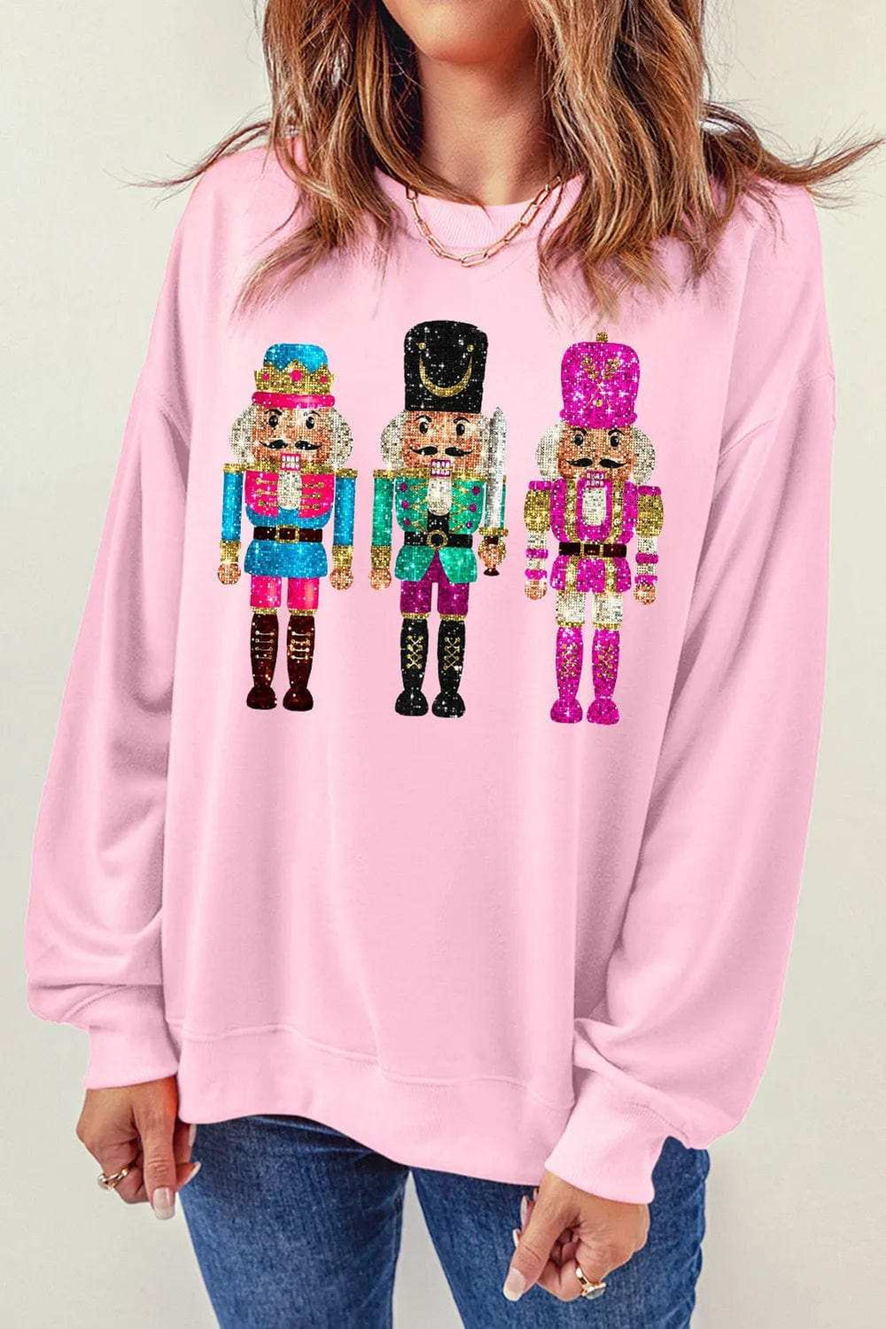 Nutcracker Graphic Round Neck Long Sleeve Sweatshirt - Trendsi - Flyclothing LLC