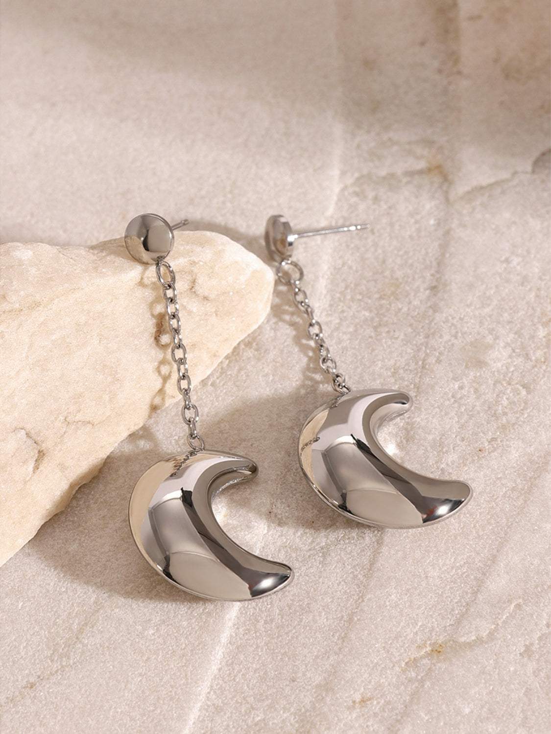 Stainless Steel Moon Dangle Earrings - Trendsi - Flyclothing LLC