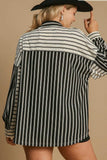 Umgee Full Size Pointelle Stripped Half Button Collared Neck Top Plus Size - Trendsi - Flyclothing LLC
