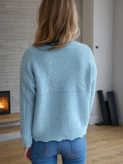 Cable-Knit Mock Neck Dropped Shoulder Sweater - Trendsi