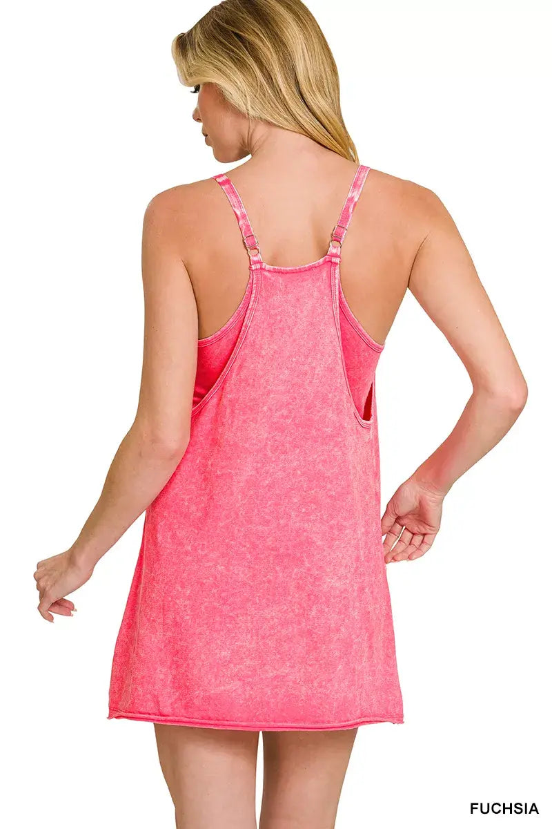 Zenana Acid Washed Mini Dress With Built-in Romper Liner - Trendsi - Flyclothing LLC