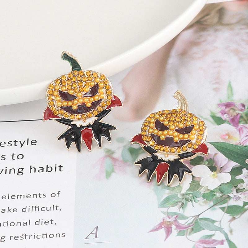 Demon Pumpkin Rhinestone Alloy Earrings - Trendsi - Flyclothing LLC