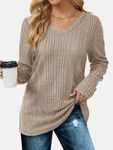 V-Neck Long Sleeve T-Shirt - Trendsi - Flyclothing LLC