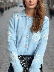 Pearl Trim Collared Neck Long Sleeve Cardigan - Trendsi