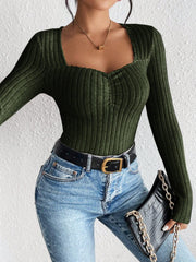 Honey Ribbed Long Sleeve T-Shirt - Trendsi