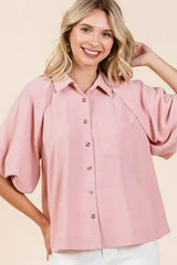 Mittoshop Airflow Short Bubble Sleeve Button Down Shirt - Trendsi - Flyclothing LLC