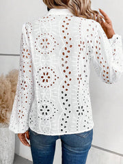Cutout Notched Long Sleeve Blouse - Trendsi