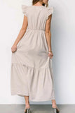 Slit Striped V-Neck Ruffled Cap Sleeve Dress - Trendsi