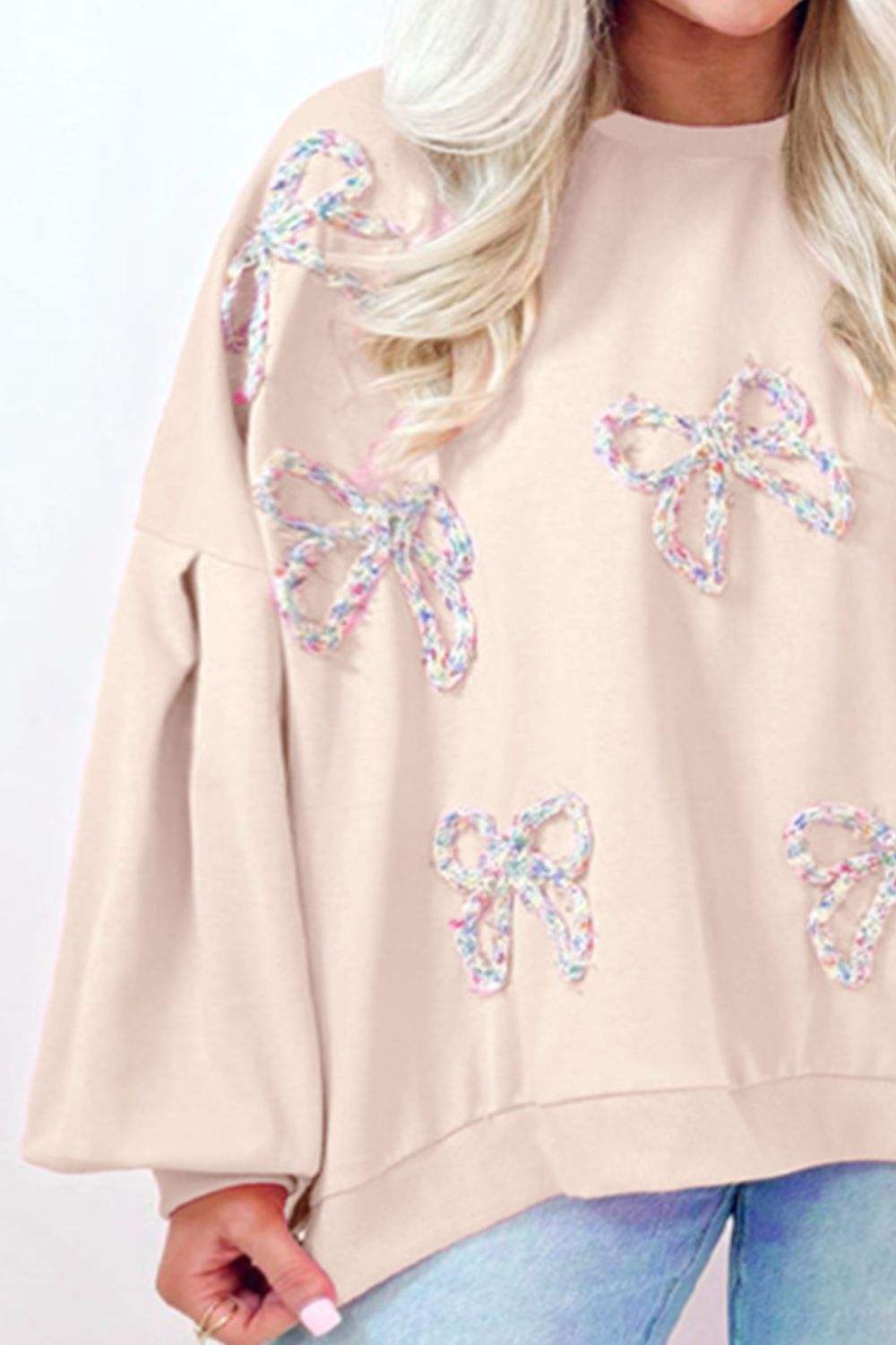 Bow Round Neck Long Sleeve Sweatshirt - Trendsi - Flyclothing LLC
