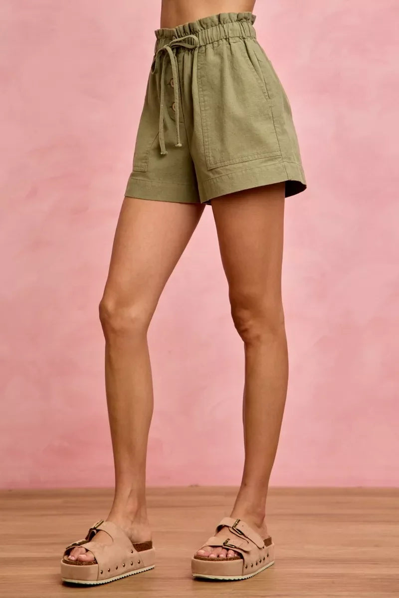 SO ME Paper Bag Patch Pocket Drawstring Twill Shorts - Trendsi - Flyclothing LLC