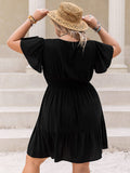 Plus Size V-Neck Flutter Sleeve Mini Dress - Trendsi