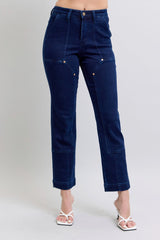 Judy Blue Full Size Hw Work Wear Knee Patch Straight Jeans Plus Size - Trendsi - Flyclothing LLC