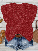 Polka Dot Notched Ruffled Cap Sleeve Blouse - Trendsi - Flyclothing LLC