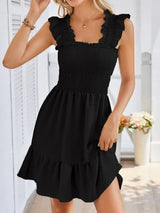 Smocked Square Neck Wide Strap Dress - Trendsi - Flyclothing LLC