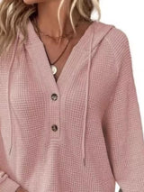 Full Size Button Detail Waffle Knit Hoodie Plus Size - Trendsi - Flyclothing LLC