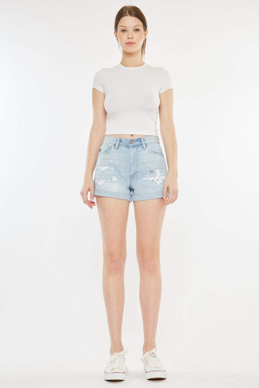Kancan High Rise Repaired Mom Denim Shorts - Trendsi - Flyclothing LLC