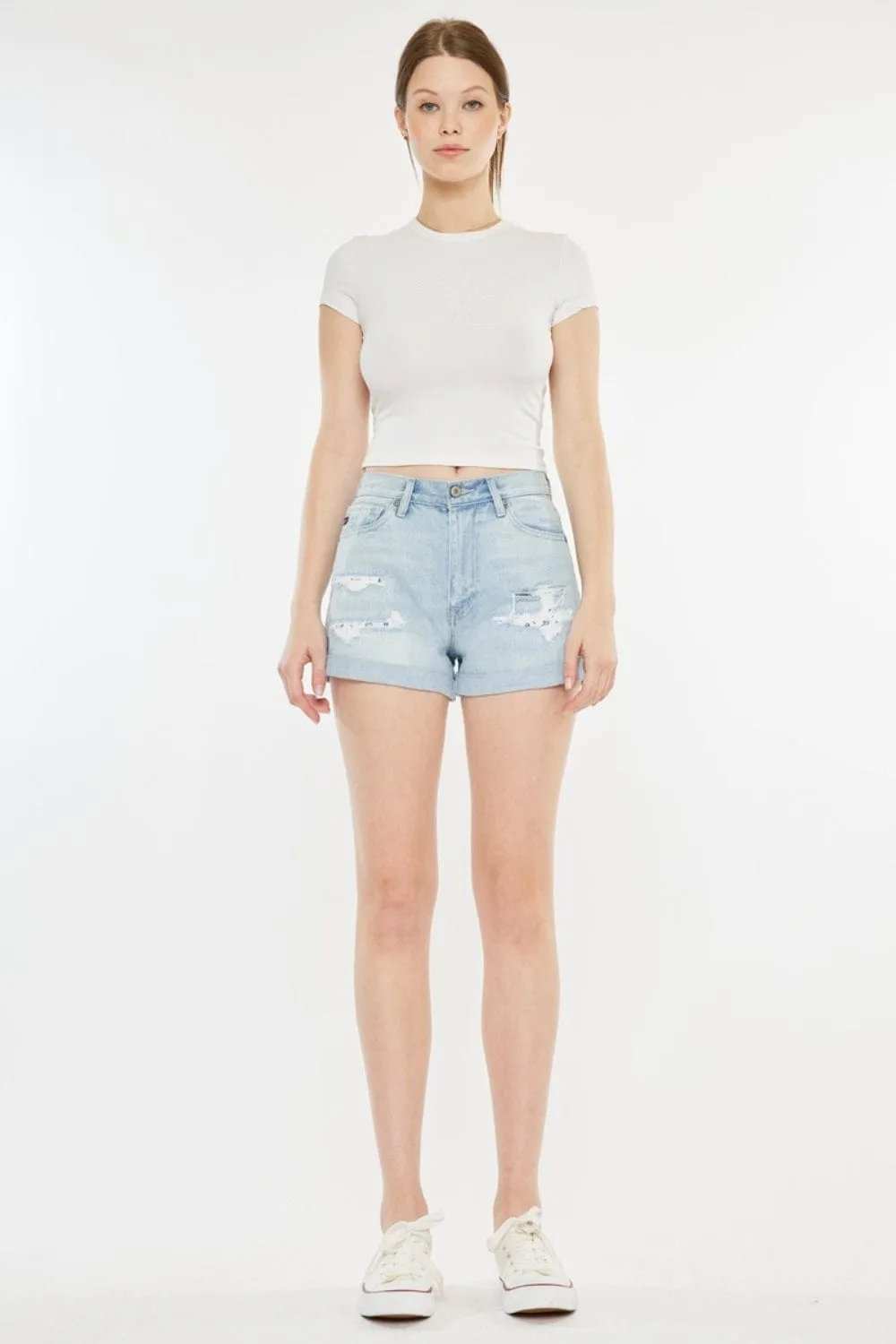 Kancan High Rise Repaired Mom Denim Shorts - Trendsi - Flyclothing LLC