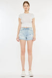 Kancan High Rise Repaired Mom Denim Shorts - Trendsi