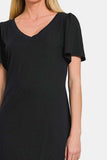 Zenana V-Neck Short Sleeve Dress - Trendsi - Flyclothing LLC