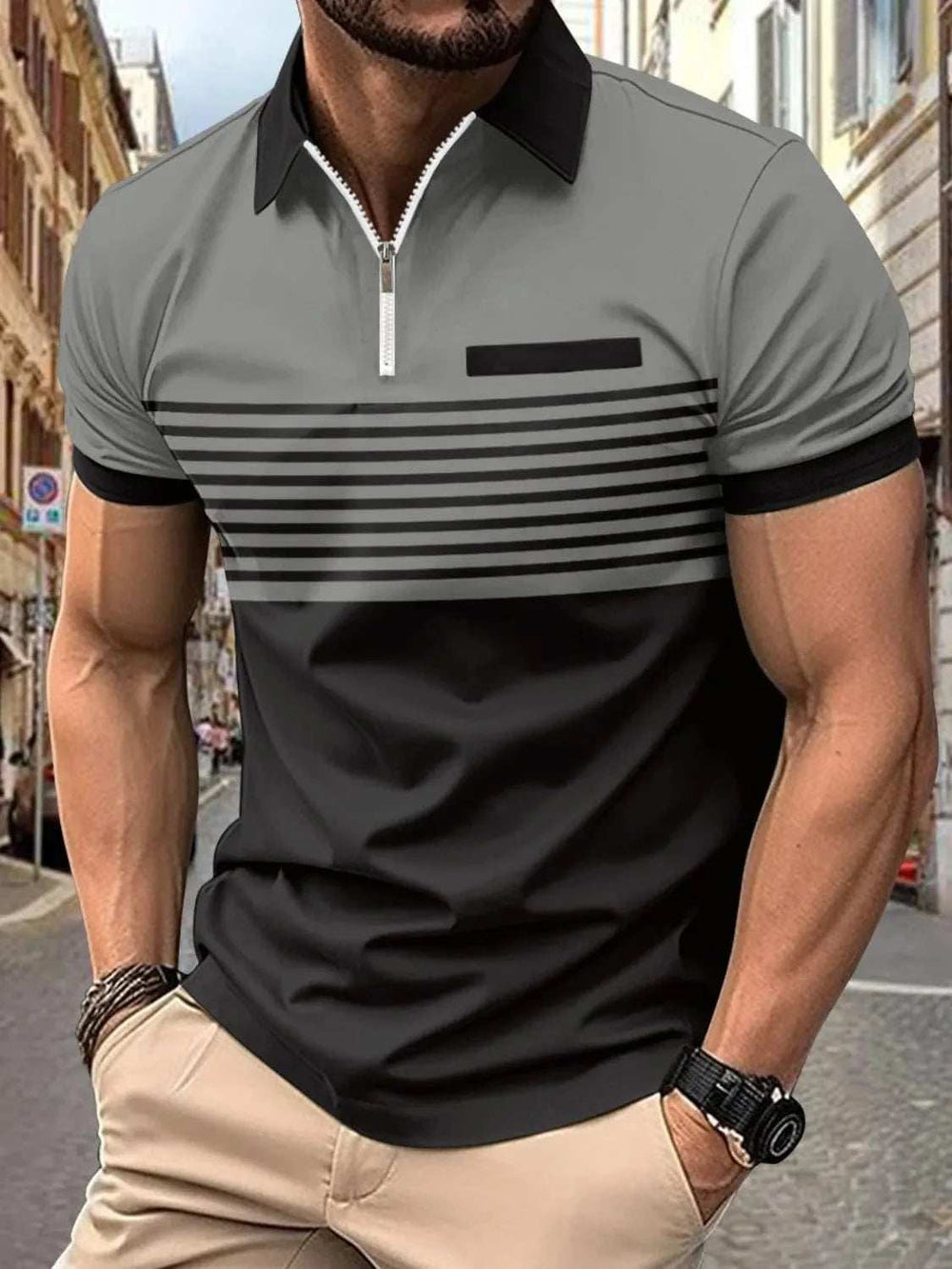 Men's Full Size Collared Neck Contrast Polo Plus Size - Trendsi - Flyclothing LLC
