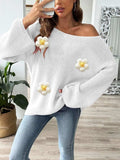 Flower Round Neck Long Sleeve Sweater - Trendsi - Flyclothing LLC