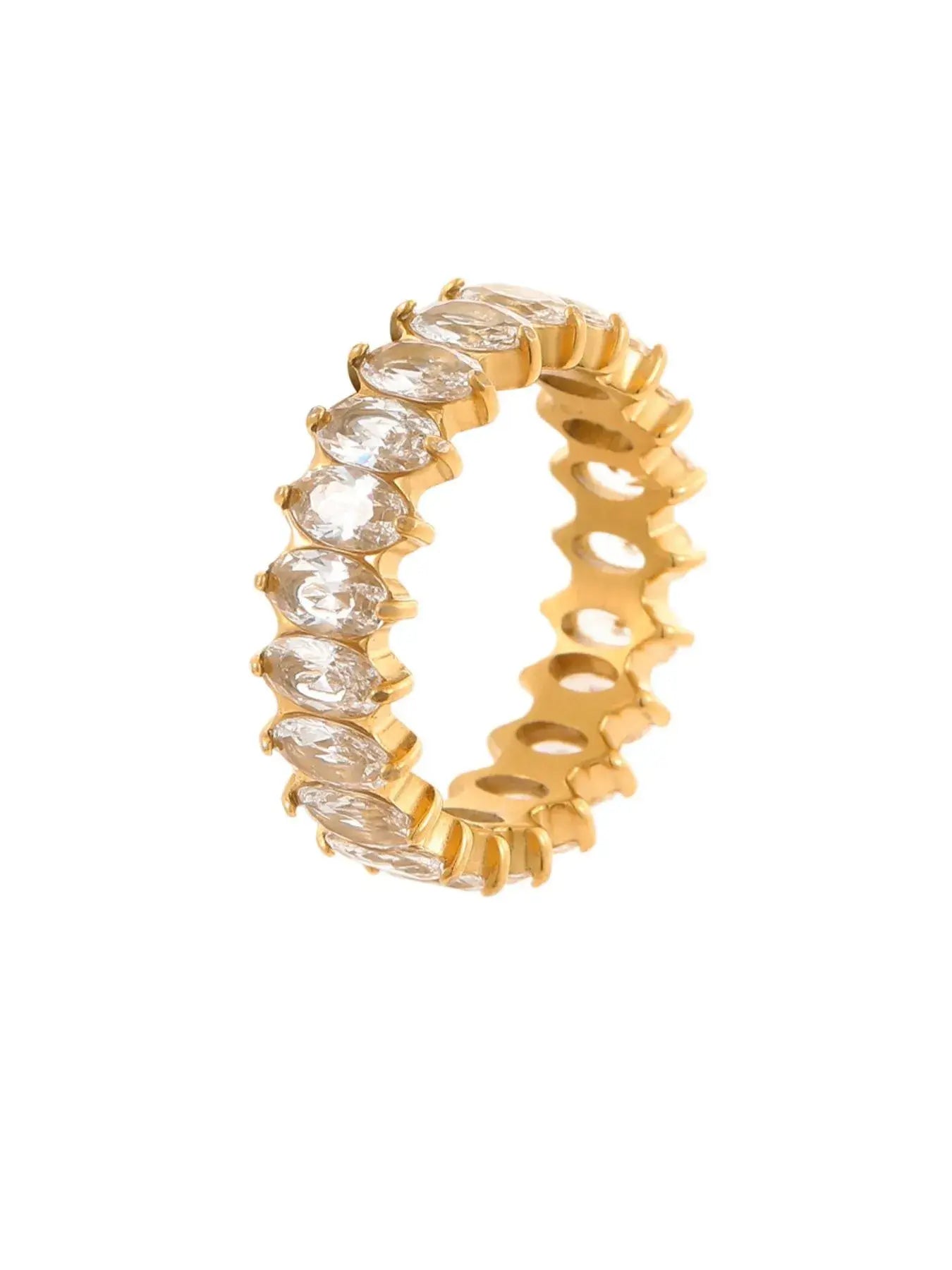 18K Gold-Plated Stainless Steel Zircon Ring - Trendsi - Flyclothing LLC