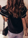 Contrast Trim Dual Ruffle Short Sleeve Textured Blouse - Trendsi - Flyclothing LLC