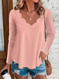 Eyelet Long Sleeve Blouse - Trendsi - Flyclothing LLC