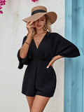 Cutout Surplice Half Sleeve Romper - Trendsi