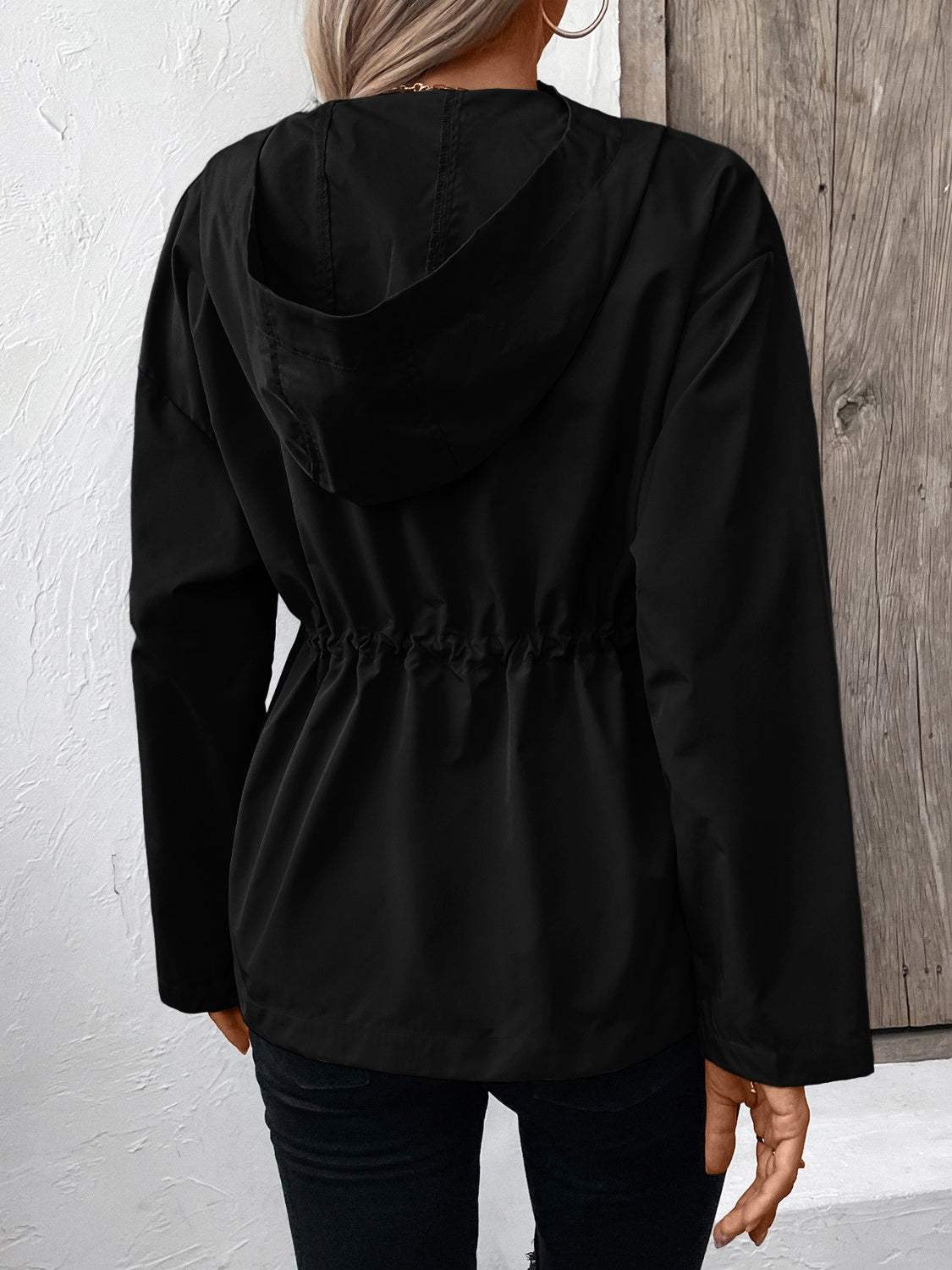 Drawstring Zip Up Hooded Jacket - Trendsi - Flyclothing LLC