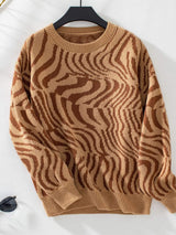 Geometric Round Neck Long Sleeve Sweater - Trendsi - Flyclothing LLC
