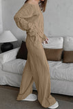 Texture Dropped Shoulder Long Sleeve Top and Pants Set - Trendsi