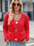 Round Neck Button Up Cardigan with Pockets - Trendsi - Flyclothing LLC