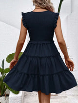 Ruffled V-Neck Cap Sleeve Dress - Trendsi - Flyclothing LLC