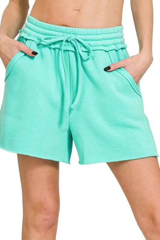 Zenana Fleece Raw Hem Shorts With Draw String - Trendsi - Flyclothing LLC