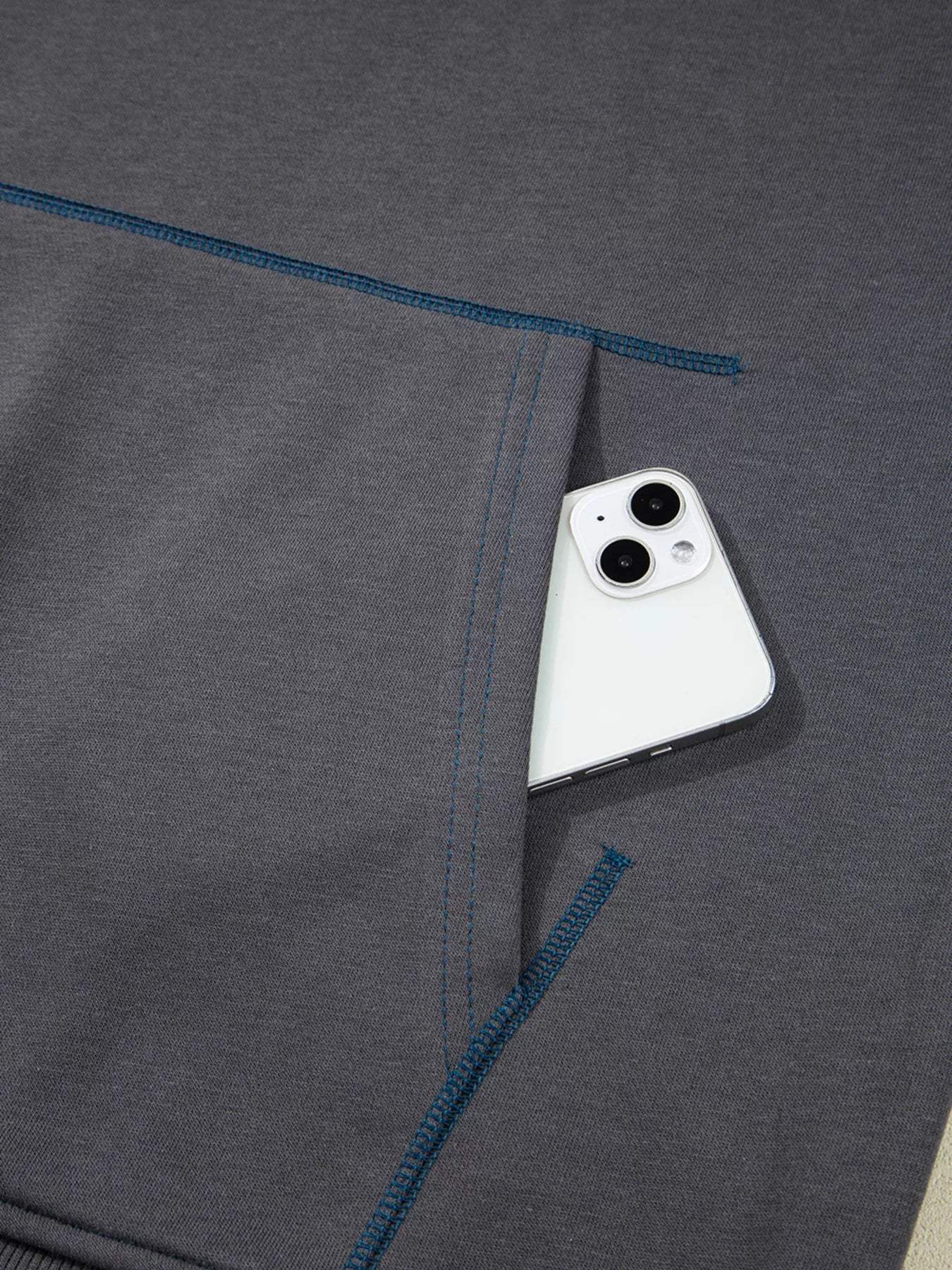Star Patchwork Contrast Stitching Mineral Wash Kangaroo Pocket Hoodie - Trendsi - Flyclothing LLC
