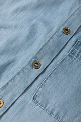 Folded Short Sleeve Patched Pocket Denim Shirt - Trendsi - Flyclothing LLC