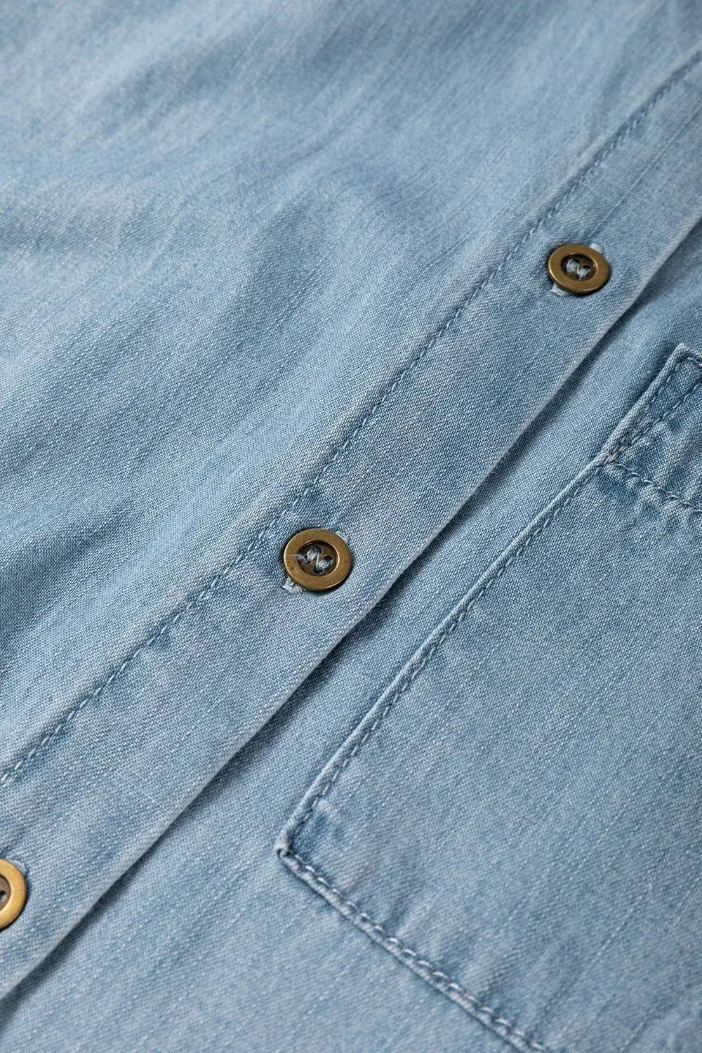 Folded Short Sleeve Patched Pocket Denim Shirt - Trendsi - Flyclothing LLC