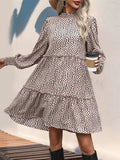 Frill Printed Mock Neck Long Sleeve Mini Dress - Trendsi - Flyclothing LLC