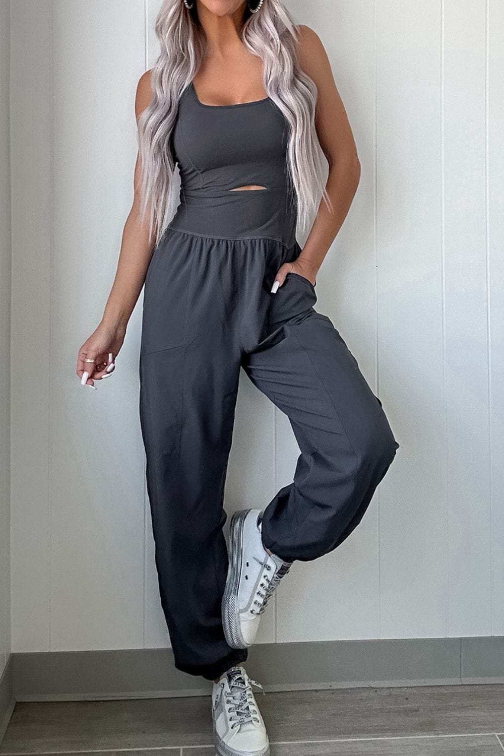 Cutout Square Neck Wide Strap Active Jumpsuit - Trendsi - Flyclothing LLC