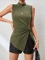 Twisted Mock Neck Ribbed Knit Top - Trendsi - Flyclothing LLC